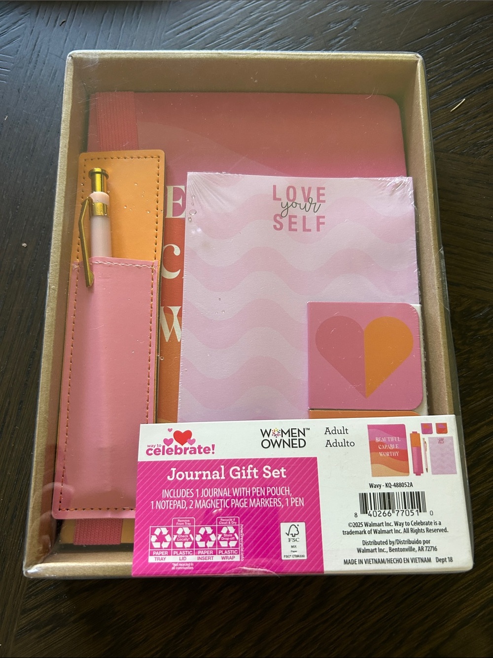 Love Yourself Pink Journal Gift Set with Pen Pouch, Post itsand pad NWT